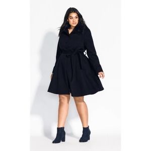 City Chic Blushing Belle Coat in Navy Size 18